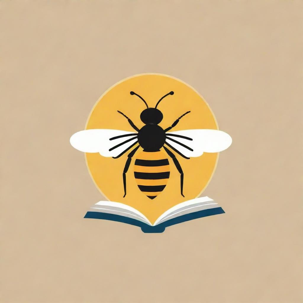 A playful logo featuring a bee and elements of a book