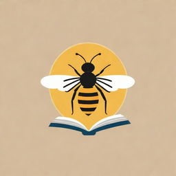 A playful logo featuring a bee and elements of a book