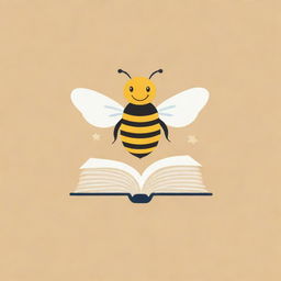 A playful logo featuring a bee and elements of a book