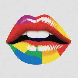 Generate a logo featuring multicoloured lips in hues of red, blue, green, yellow, purple and so on.