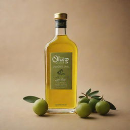 An advertisement for 'Oliver Huile', meticulously designed with traditional Arabic typography and elements. Balance aesthetics between Arabic culture, the essence of olive oil, and a modern advertising touch.