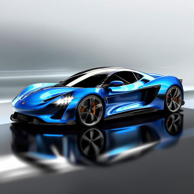 Glossy blue and black sports car with dynamic speed lines, and a large, elegant 'S' scripted on the side.