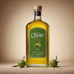 An advertisement for 'Oliver Huile', meticulously designed with traditional Arabic typography and elements. Balance aesthetics between Arabic culture, the essence of olive oil, and a modern advertising touch.