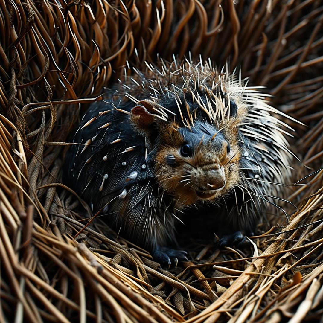 A realistic photograph of a regular porcupine with its small quills.