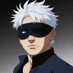 Gojo Satoru, a character from Jujutsu Kaisen, with his signature white hair and blindfold, exuding his typical cool, fearless aura.