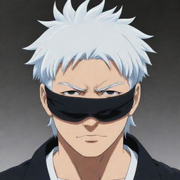 Gojo Satoru, a character from Jujutsu Kaisen, with his signature white hair and blindfold, exuding his typical cool, fearless aura.