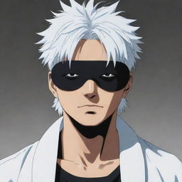 Gojo Satoru, a character from Jujutsu Kaisen, with his signature white hair and blindfold, exuding his typical cool, fearless aura.