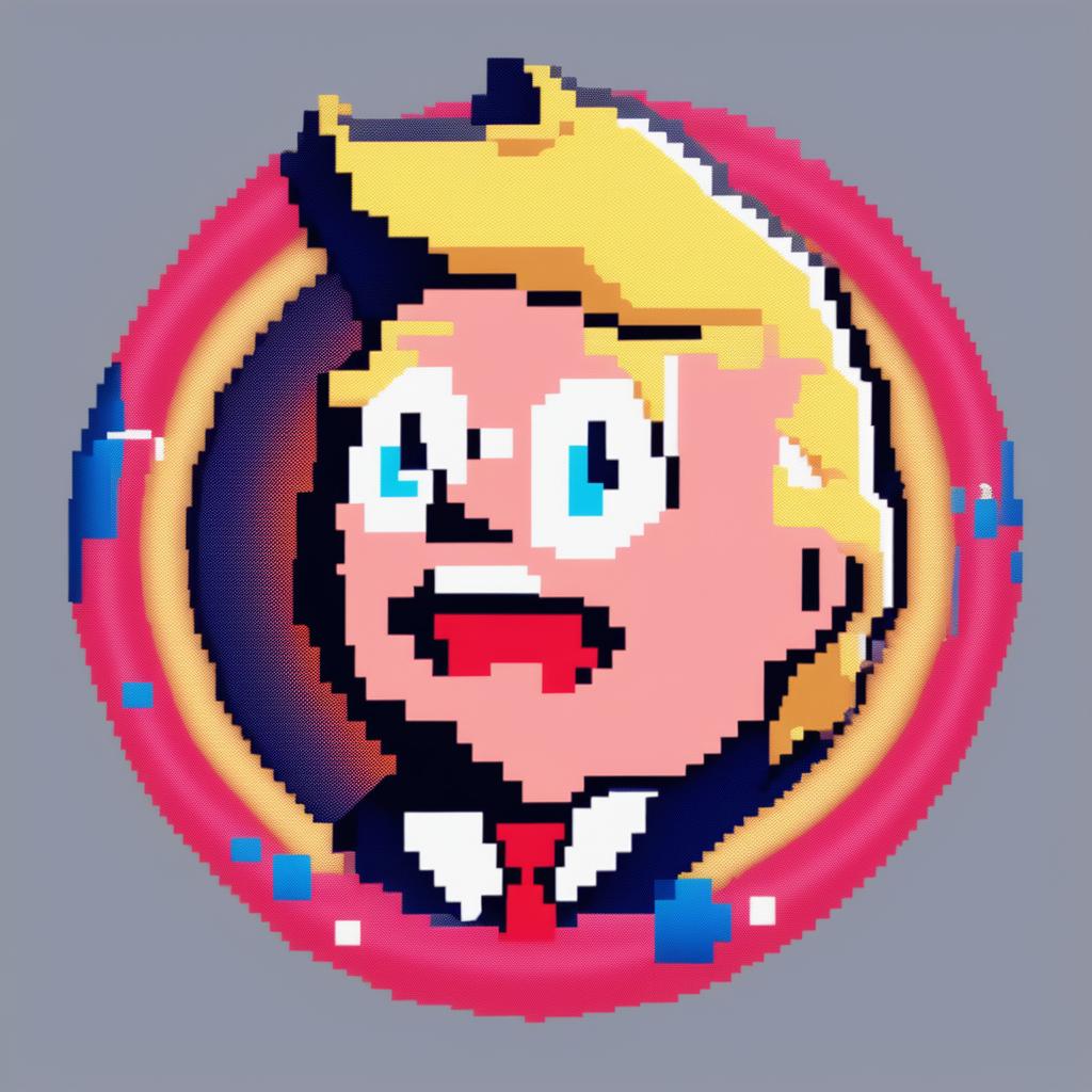 This is a digital pixel art image of a ultra-kawaii Donald Trump, perfect for a profile pic