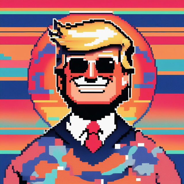 This is a digital pixel art image of a ultra-kawaii Donald Trump, perfect for a profile pic