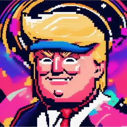 This is a digital pixel art image of a ultra-kawaii Donald Trump, perfect for a profile pic