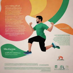 Design a poster emphasizing the importance of health through exercise, socialized in a Pakistani context, containing a balance of vivid colors. Authorship credited to 'Muhammad Syafi Febrian'.