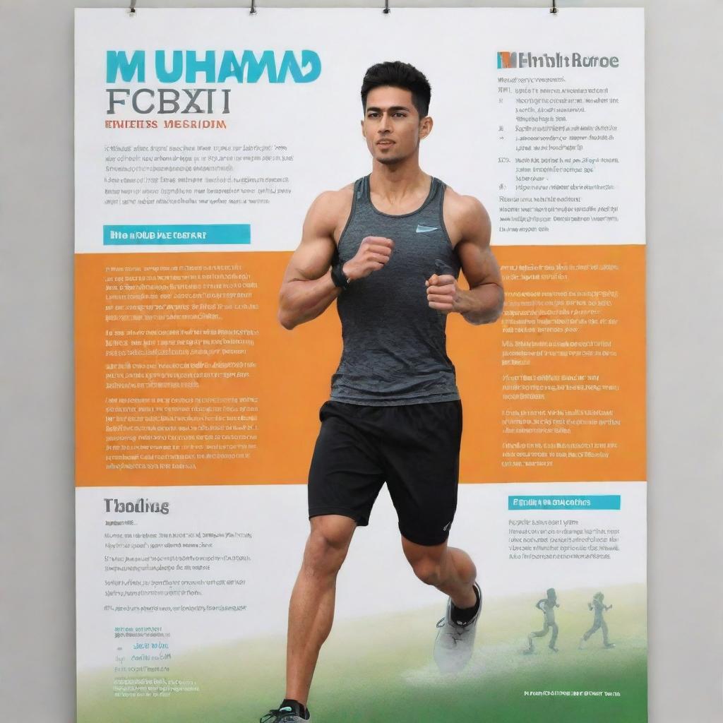 Design a simple, striking poster promoting health and exercise. Incorporate English text and attribute to 'Muhammad Syafi Febrian'.Include imagery related to physical activities and healthy living.