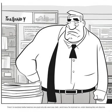 In the comic strip, the principal's excessive stiffness was depicted through his constant frowning and strict rules.