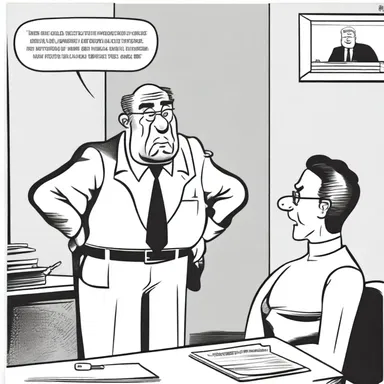In the comic strip, the principal's excessive stiffness was depicted through his constant frowning and strict rules.