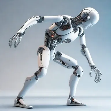 In the distant future, robotic beings developed an unexpected malfunction, resulting in stiffness in their joints and making them move with pain or difficulty.