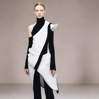 The designer created a new collection inspired by the concept of stiffness, incorporating stiff fabrics and structured silhouettes.
