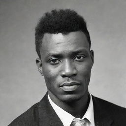 An early 50s Nigerian man of Igbo descent named Iyke. He has a short-cropped punk hairstyle, hazel eyes and black skin.