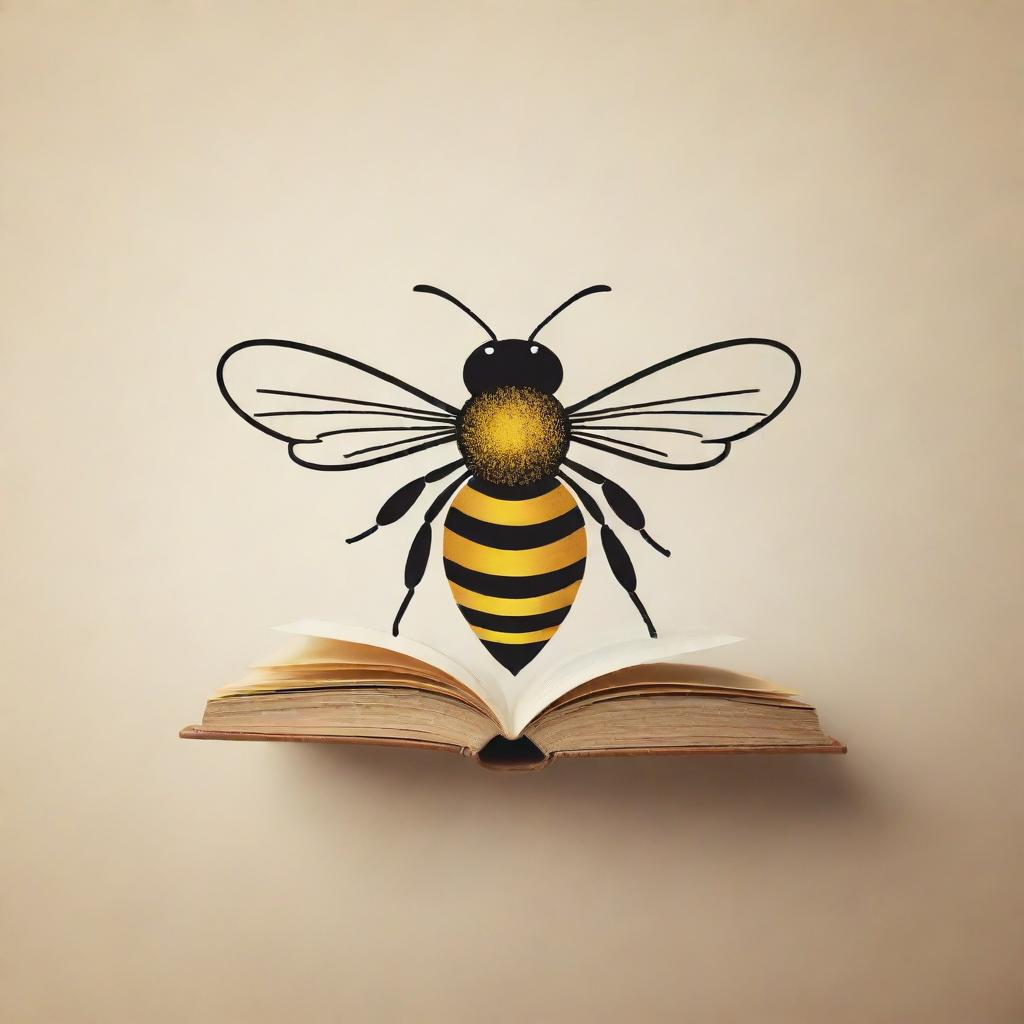 A creative logo of a bee within elements of a book