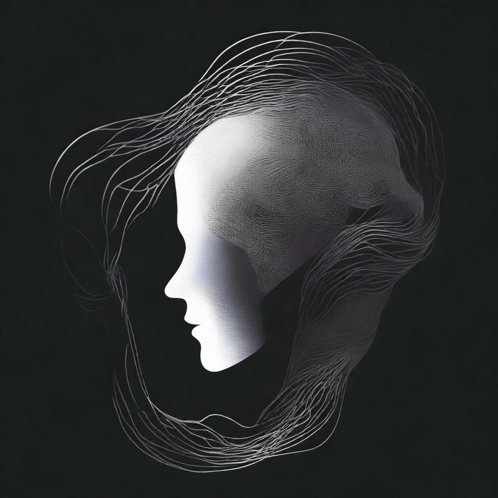 A high-quality digital art image for a book cover with various dark and professional theme suggestions: 1) 'Shadowed Mind': A theme featuring a silhouette of a human head with ripples emanating from it, symbolising the ripple effect in social psychology