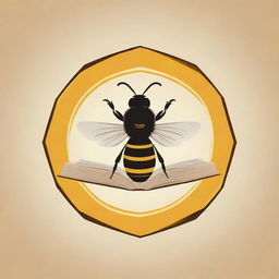 A creative logo of a bee within elements of a book