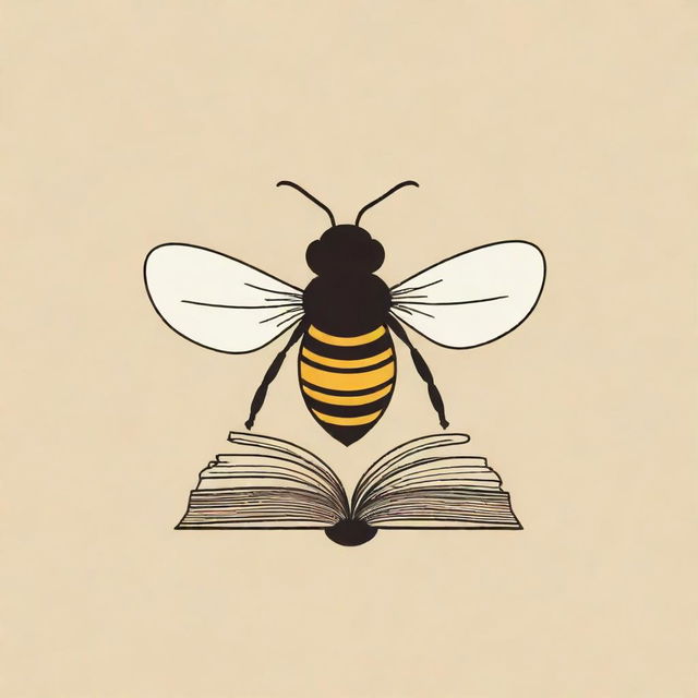 A fun and whimsical logo combining imagery of a bee and a book