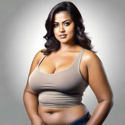 A high-quality, realistic digital art piece presents a voluptuous woman in a small, fitted tank top