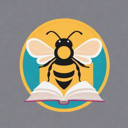 A vibrant logo design featuring a bee and book imagery