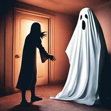 The horror movie had a scene where the victim was chased by a swooning ghost.