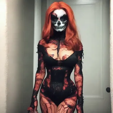 She wore a horrifying fashion outfit to the Halloween party.