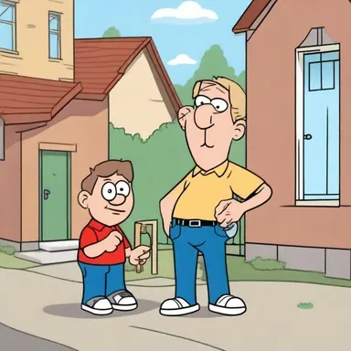 In the cartoon show, the main character discovers that the friendly neighbor is actually a pseud trying to steal everyone's money.