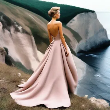 The fashion designer incorporated the use of bluffs in the dresses to give them a dramatic and steep appearance.