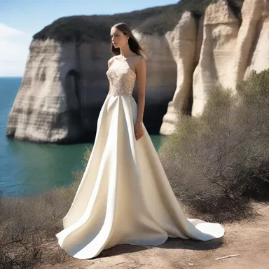 The fashion designer incorporated the use of bluffs in the dresses to give them a dramatic and steep appearance.