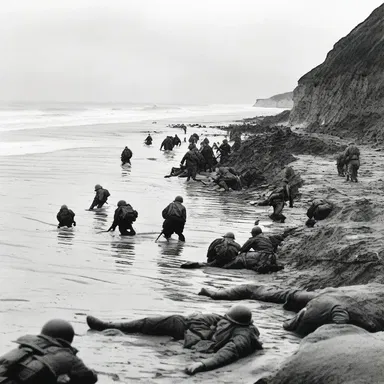During the Battle of Normandy in World War II, the soldiers had to scale the steep bluffs of Omaha Beach under heavy enemy fire.