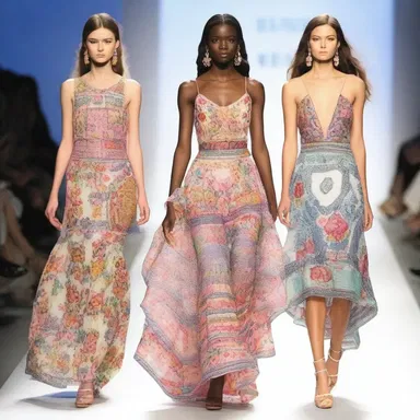 The fashion show featured models wearing trendy bluffs with intricate embroidery and bold prints.