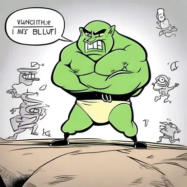 The cartoon character used the bluff of being invincible to intimidate the other characters.