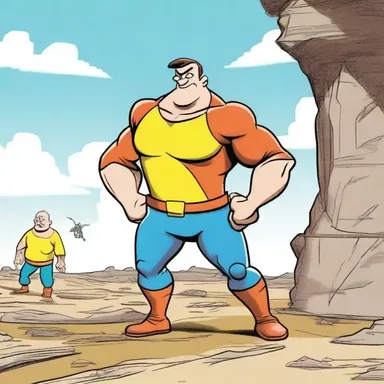 The cartoon character used the bluff of being invincible to intimidate the other characters.