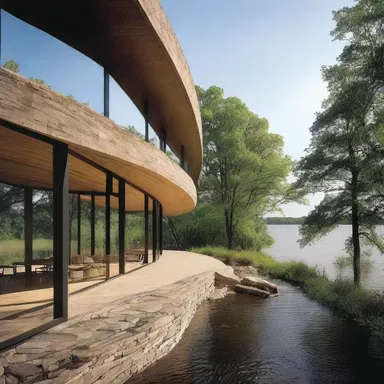 The architect incorporated a bluff into the design of the house to maximize the view of the river.