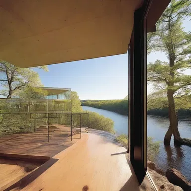 The architect incorporated a bluff into the design of the house to maximize the view of the river.