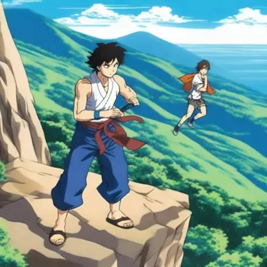 In the anime series, the protagonists often train on the top of the bluff to improve their fighting skills.