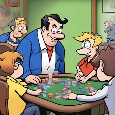 The character in the cartoons bluffs his way through a poker game, convincing the other players to fold.