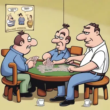 The character in the cartoons bluffs his way through a poker game, convincing the other players to fold.