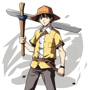 In the anime series, the protagonist carries a hatchet as his weapon of choice.