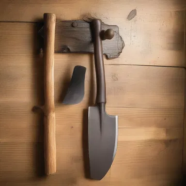 The rustic cabin has a decorative hatchet hanging on the wall, complementing the woodsy theme.