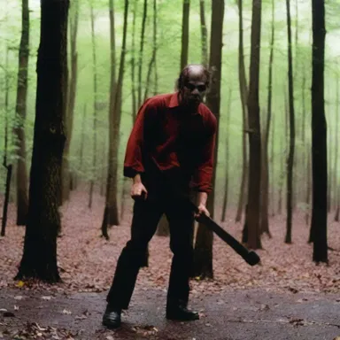 The horror movie featured a terrifying scene in which the killer brandished a hatchet.