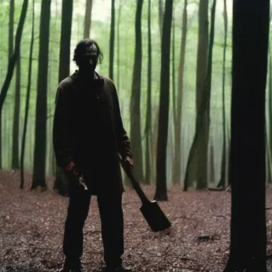 The horror movie featured a terrifying scene in which the killer brandished a hatchet.