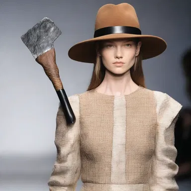 The fashion designer used a small hatchet as a decorative accessory in their runway collection.