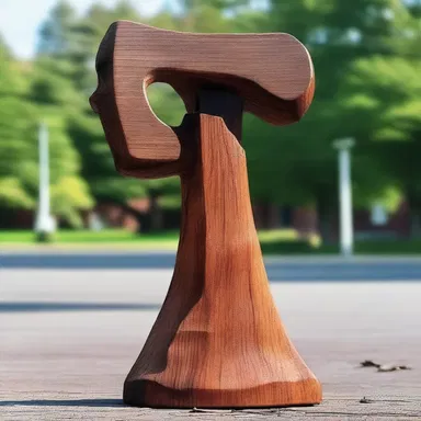 The artist created a striking sculpture of a hatchet, symbolizing the power and aggression of humanity.