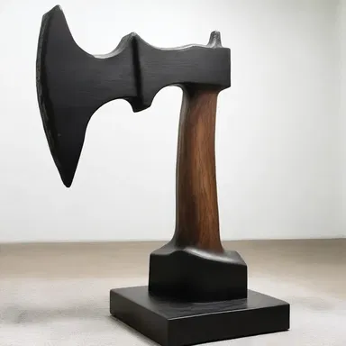 The artist created a striking sculpture of a hatchet, symbolizing the power and aggression of humanity.