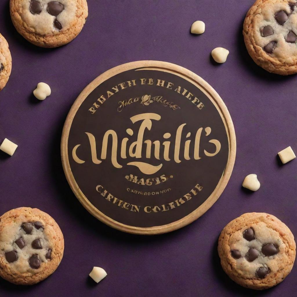 Create a captivating logo for a premium cookie brand called 'Mahil's Magic', blending the elements of magic and indulgence, and reflecting the charming essence of gourmet cookies.