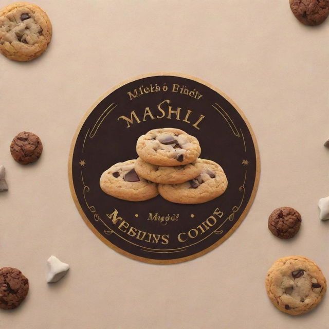 Create a captivating logo for a premium cookie brand called 'Mahil's Magic', blending the elements of magic and indulgence, and reflecting the charming essence of gourmet cookies.